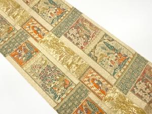 本草木染縞に民族・草花・鳥獣模様織出し袋帯